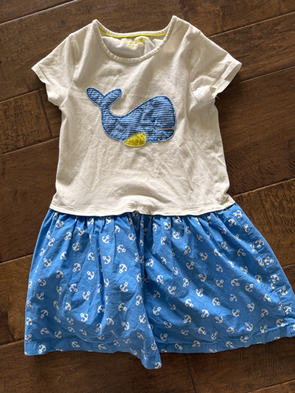 Mini Boden White Top with Blue Whale & Blue Anchor Skirt